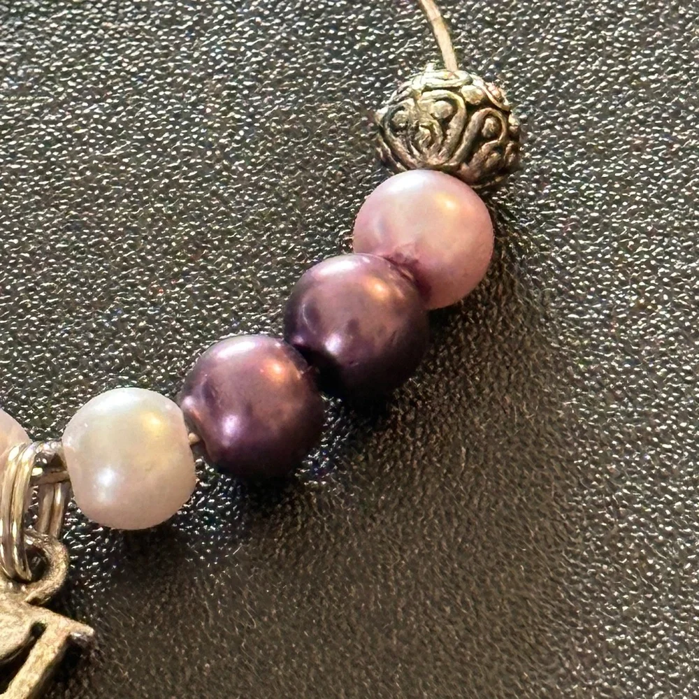 Wine glass tag, stainless steel purple/white/metal beads, Soccer charm